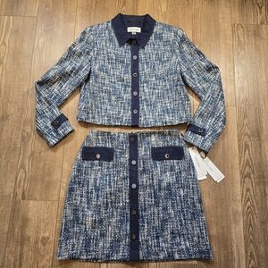 Blue and White Tweed Skirt Suit Set